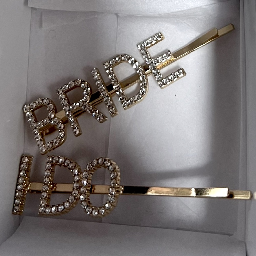 2 Pcs Gold Metal Bride I Do Vintage Hair Clips with Rhinestones
